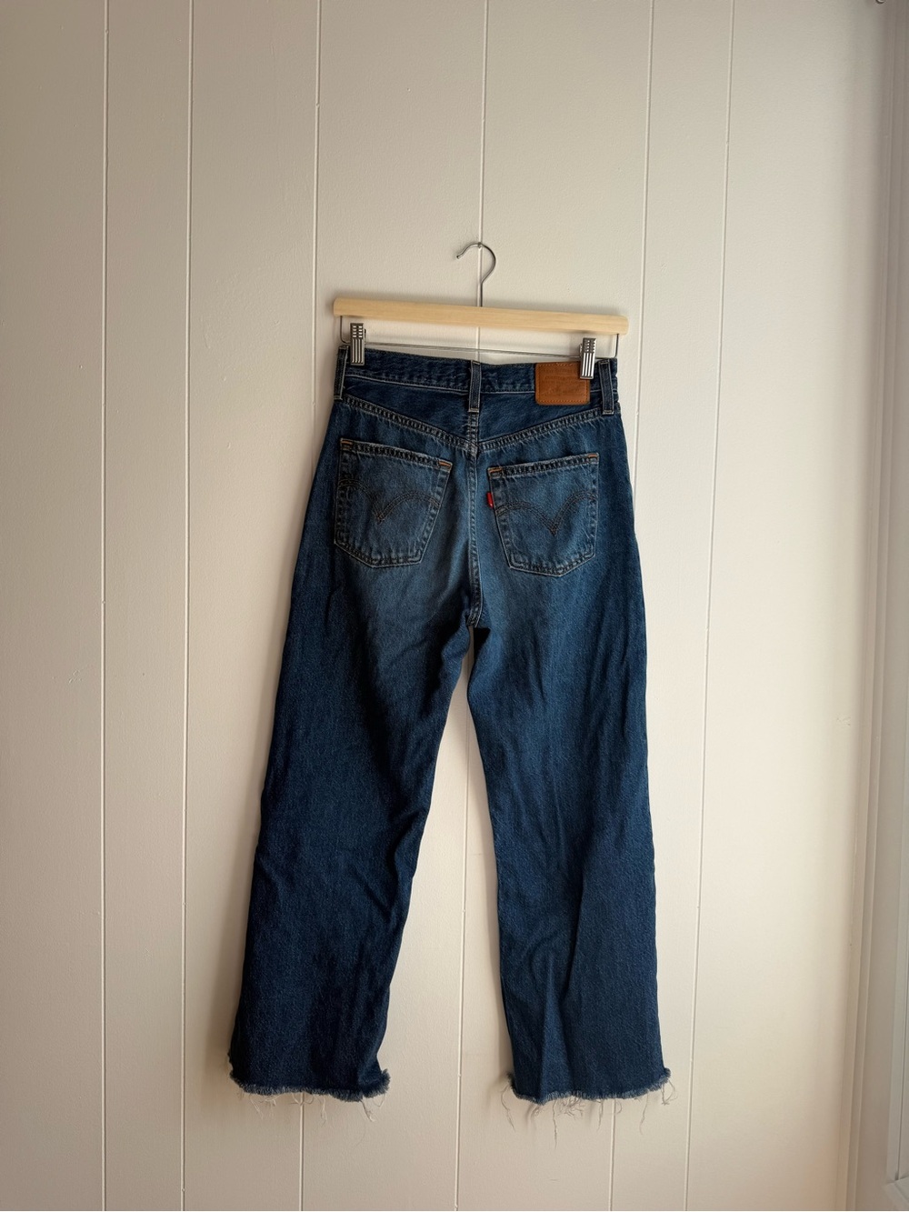 Levi's Dark Blue Straight-Leg Jeans with Raw Hem